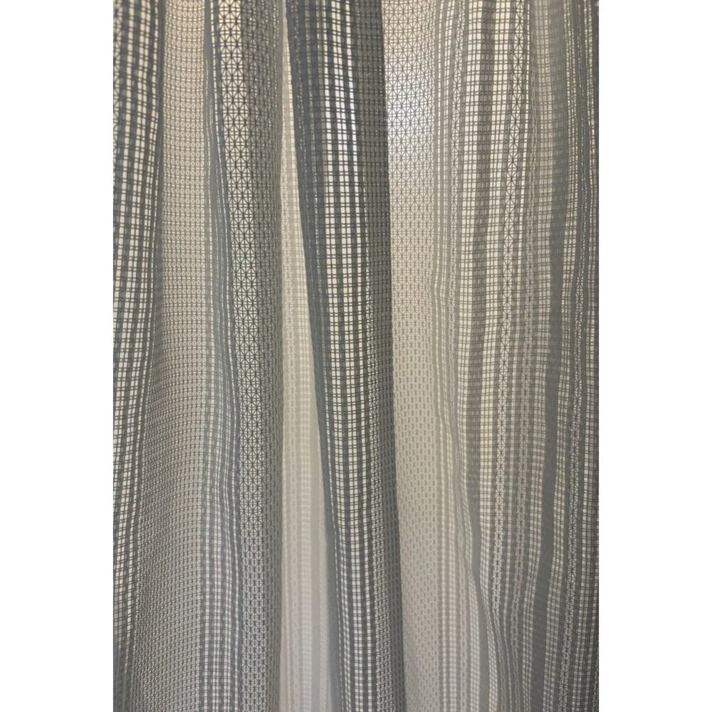 VTG 1970s Off White Open Weave Sheer Drapery Curtain 3 Panels Geometric Stripe
